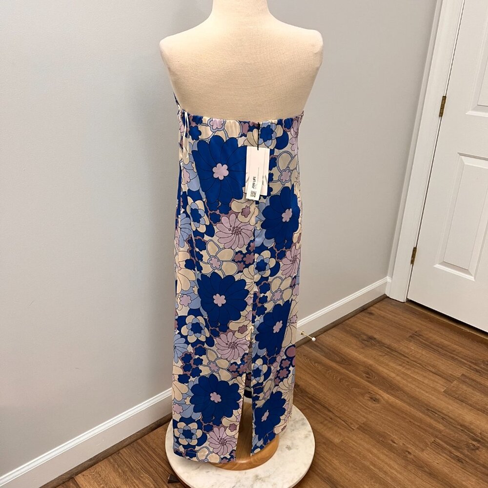 NEW Zara Retro Mod Floral Satin Effect Strapless Midi Dress Sz L - Picture 13 of 15
